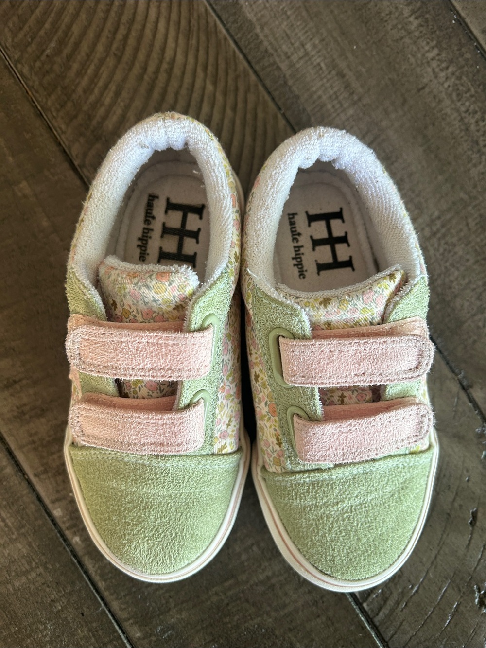 Haute Hippie Girls Green and Pink Floral Velcro Sneakers